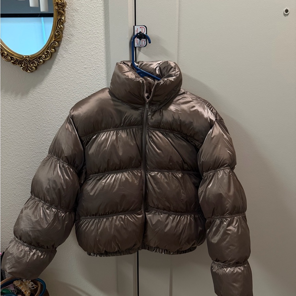Wild Fable Shiny Silver Puffer Jacket